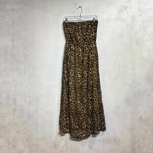 Forever 21 Tan Leopard Print Strapless Maxi Dress Sz M